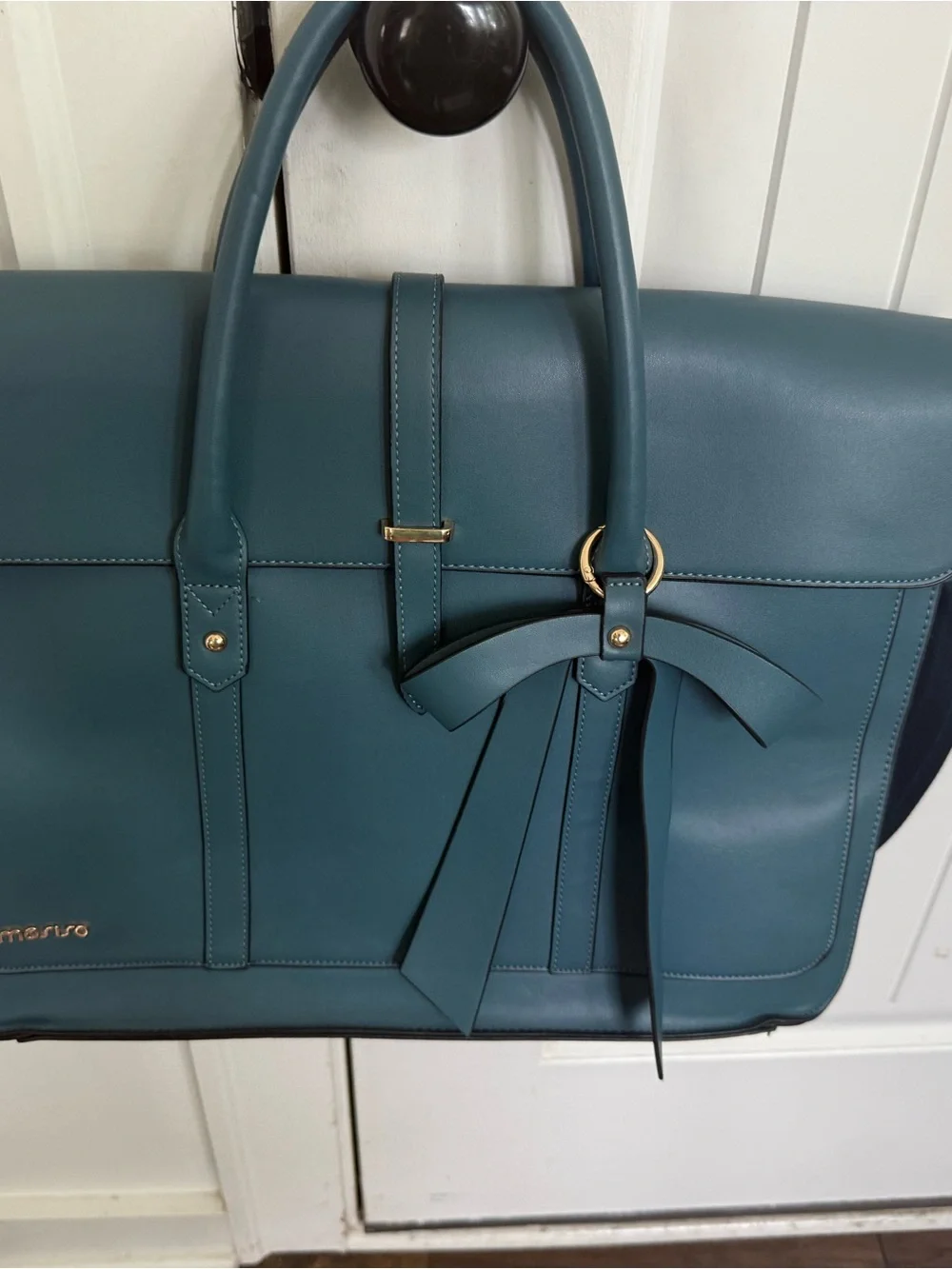 Elegant Blue Bow-Accent Laptop Tote Bag